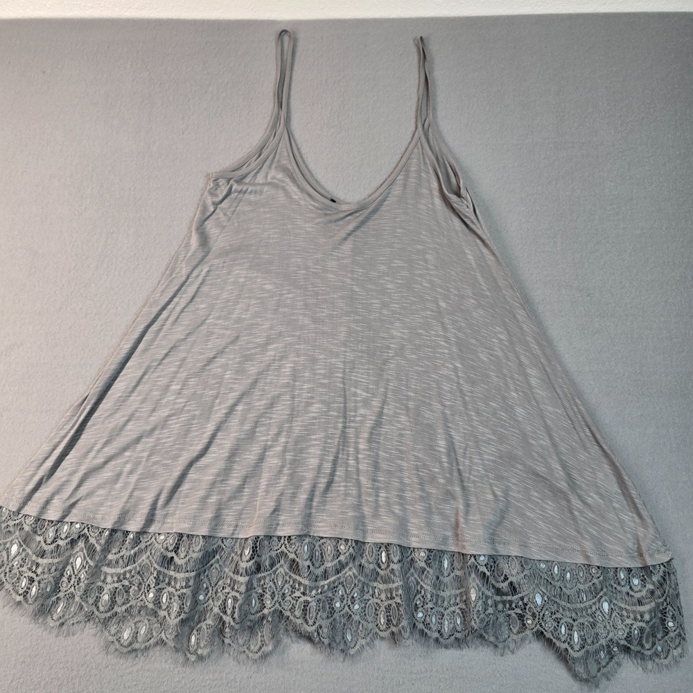 Vintage 1996 Gray Lace Trim Cami Tank Top Womens Medium Flowy Spaghetti Strap